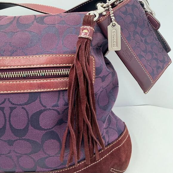 Coach Purple Shoulder Bag Leather Strap Purse Fringe Change Purse with Dust Bag - Picture 9 of 16